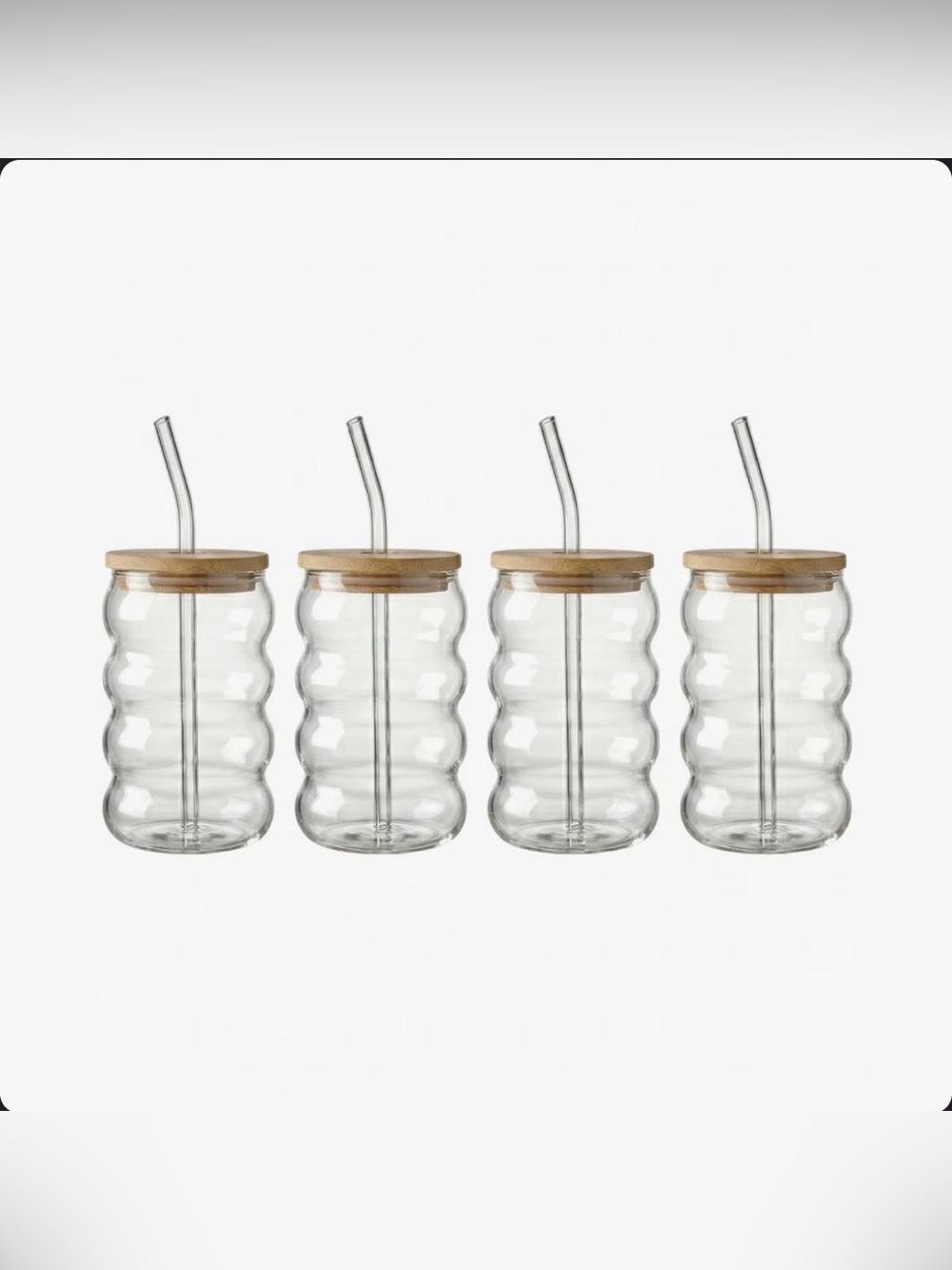 NWT Lilly Ribbed Glass Sippers with Bamboo Lids and Glass straws, 18 oz Set of 4 - Picture 2 of 16
